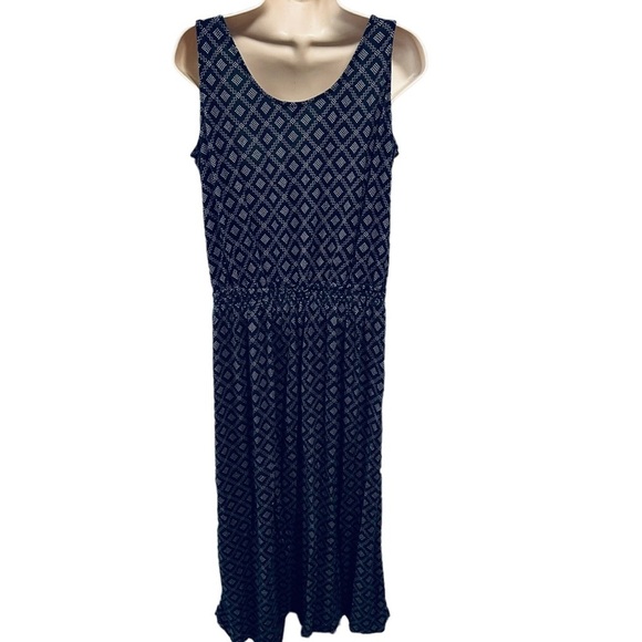 GAP long dress size large navy beige sleeveless rayon - Picture 2 of 7